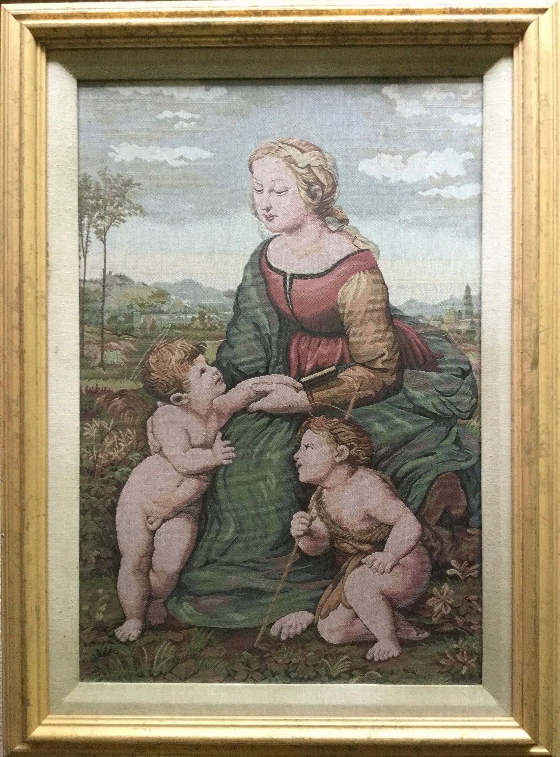 Large Gilt Wood Framed Italian Tapestry Madonna and Child St John ...