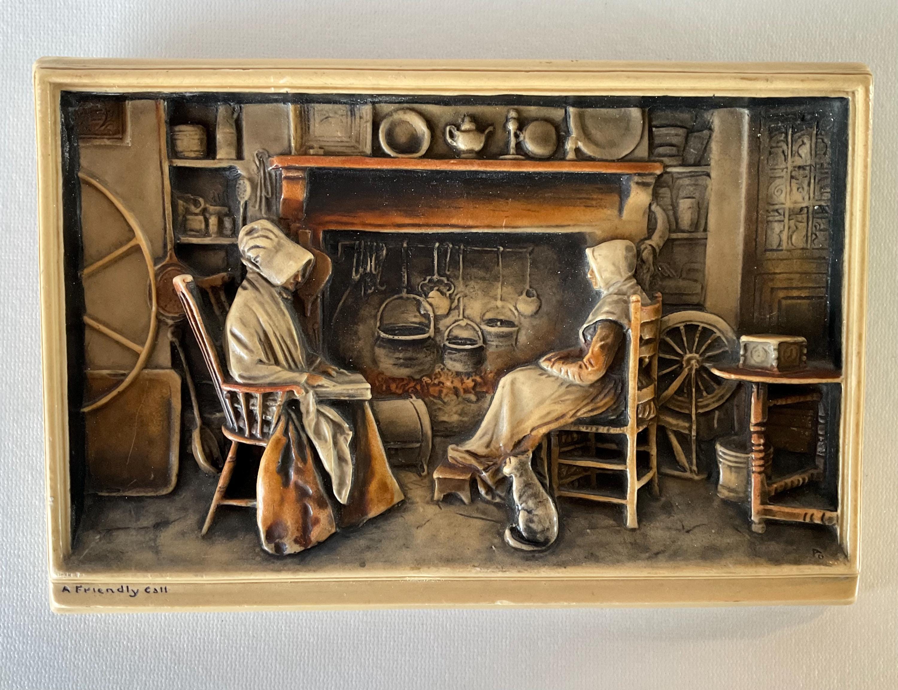 Antique IVOREX 3D Plaque A Friendly Call by Arthur Osborne
