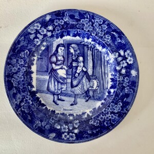 Victorian Wedgwood Flow Blue Transferware Plate JANUARY Months of the Year 2 GIRLS Antique England