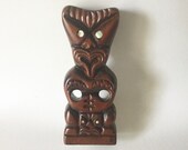 Rotorua Wood Carving TEKO Tiki w Baby Pauau Eyes 8 3 4 quot New Zealand Folk Art