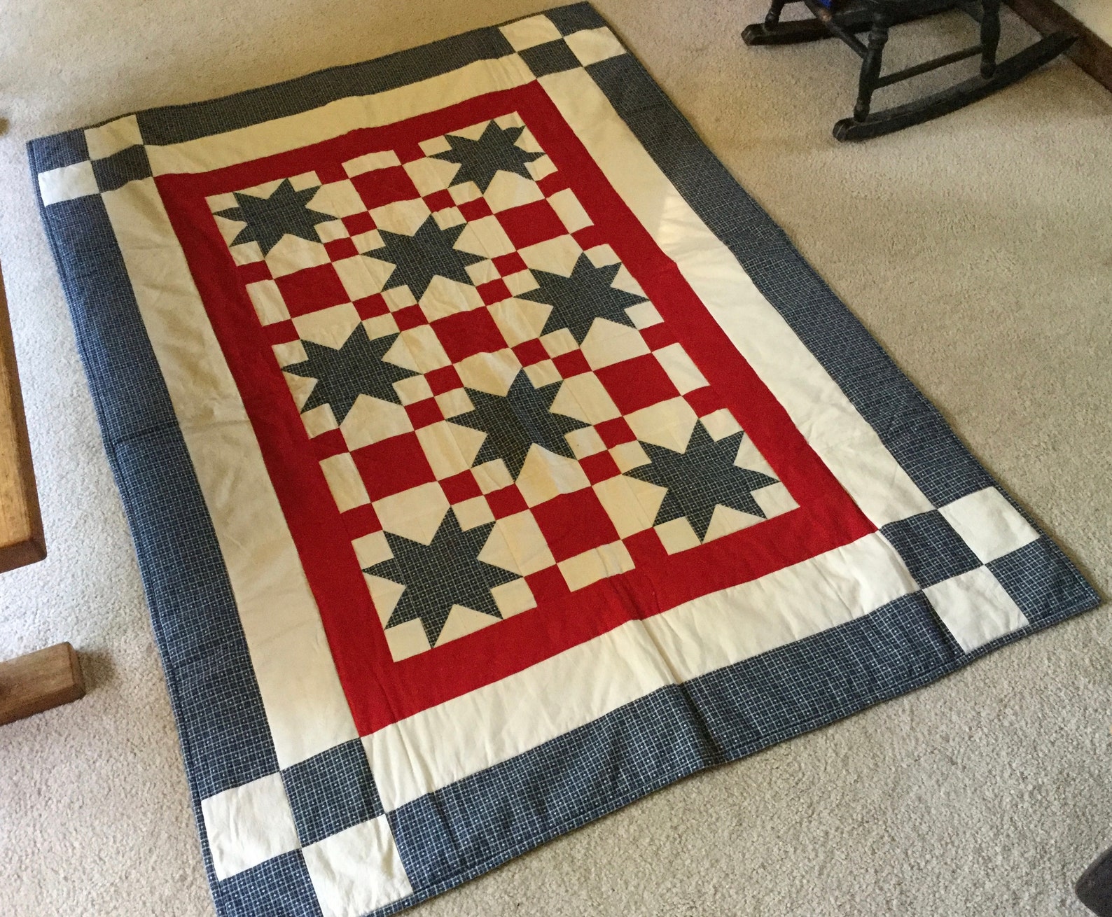 Hand Made Cotton LAP QUILT Red White Blue Squares Geometric Etsy