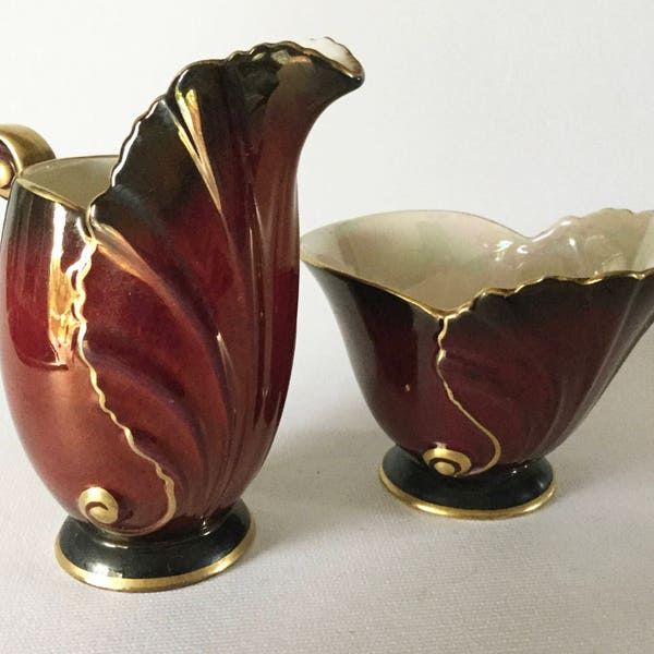 Art Deco CARLTON WARE England Rouge Royale Luster Creamer & Sugar 1998, 1999