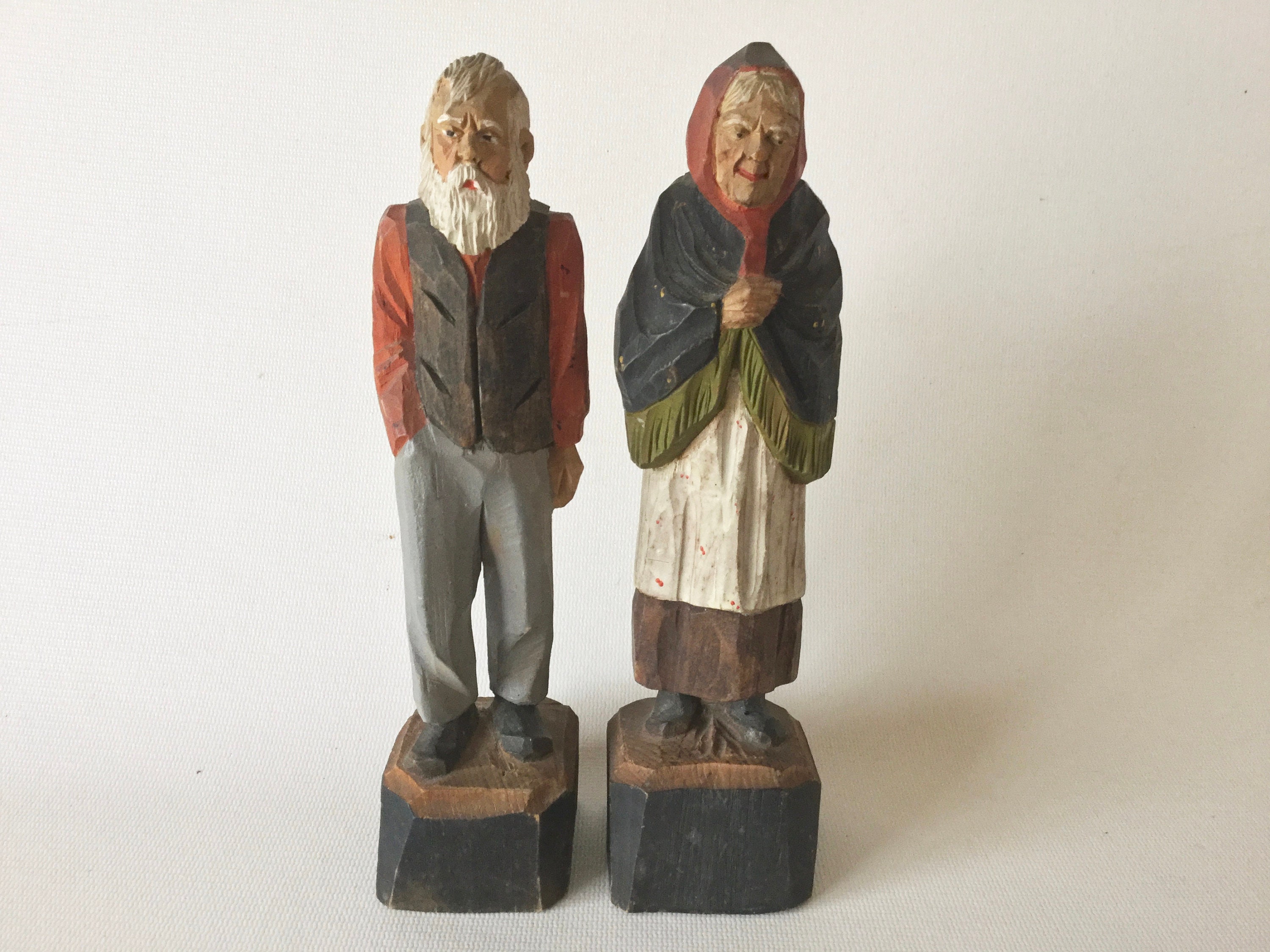 Agnes Dube Wood Carving S Old Man and Woman Signed Montreal Canada