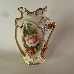 TOLPIN Art Studios Vintage VASE 8&quot; Roses Gold Accent Chicago Art Nouveau USA