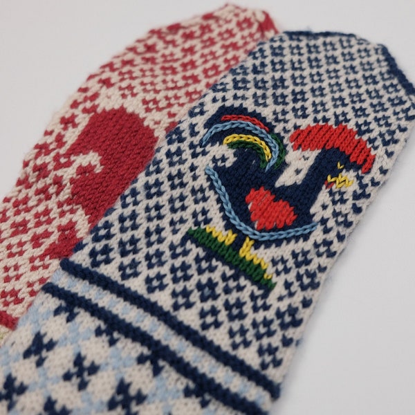 Pattern-  Rooster Mittens, Galo de Barcelos Mittens to Knit