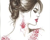 Print from Original Watercolor Fashion Illustration Modern Art Painting titled Red Wine