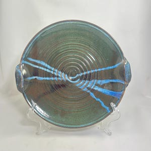 Diagonal Stripe Green Platter With Handles
