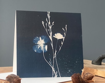 Floral Cyanotype Notecard, Blank notecard