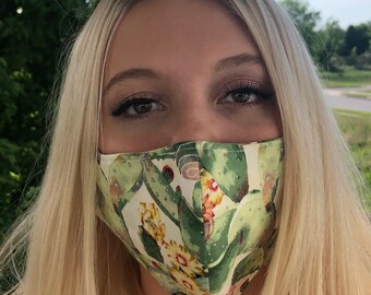Colorful cactus print Olson style face mask for adult.