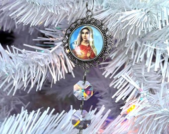Mother Mary Ornament, Sacred Heart Holiday Decor, Handmade