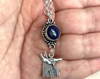 Zilveren anubisketting, lapis lazuli, talisman uit het oude Egypte