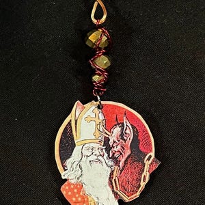 Krampus Holiday Ornament, retro Krampus ornament for Yule, Yule Krampus art decor, krampus keepsake, curio Christmas ornament, occult xmas