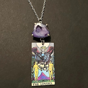 The Lovers tarot card Necklace, novelty tarot card jewelry, divination card keepsake gift, the lovers tarot card curio pendant,