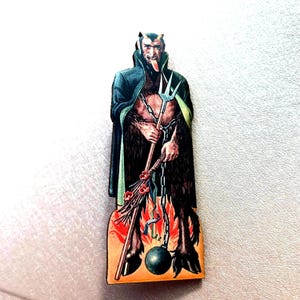 Krampus pin, Vintage Stylized krampus Brooch, curio Christmas brooch, Krampusnacht brooch, yuletide devil jewelry, quirky Krampus keepsake