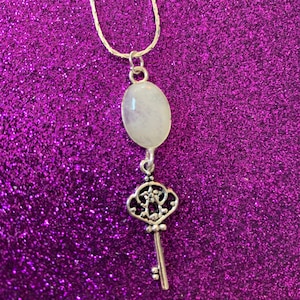 moonstone key Pendant, Goddess Hekate signet jewelry, crossroads goddess hecate necklace, keeper of the keys necklace, skeleton key necklace