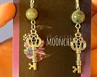 Keeper of the Keys jewelry, skeleton key earrings, Victorian key earrings, silver steampunk key earrings, hecate key earrings for imbolc