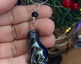 Yule Cat Hematite Ornament, black cat keepsake ornament, Christmas cat ornament, kitty christmas ornament , Yule cat keepsake decoration