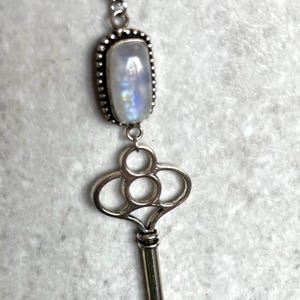 Keeper of the Keys pendant, moonstone key necklace, skeleton key, witchy moonstone key, hecate key talisman, rainbow moonstone key amulet