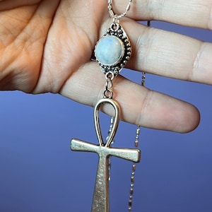 Rainbow Moonstone Ankh Talisman, Eternal Life moonstone Keepsake, Egyptian Cross, ancient Egypt key of life, Crystal ankh jewelry gift