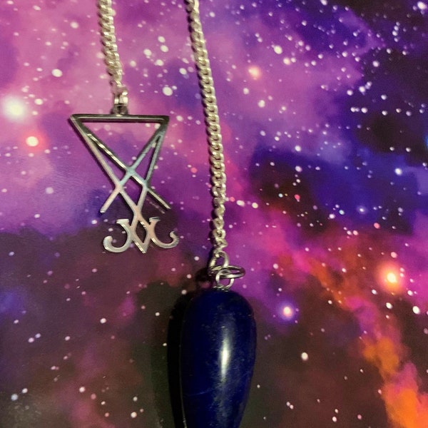 Pendule Sigil Lucifer, baguette en lapis-lazuli, outil de radiesthésie satanique, pendule luciférienne, talisman de sorcellerie, outil de manifestation du signet Lucifer