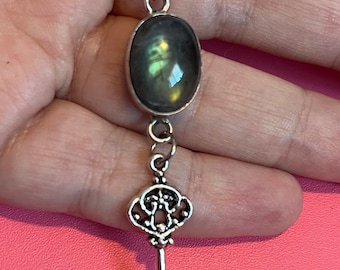 Labradorite Key Necklace, silver Hecate Talisman
