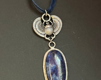 Lapis lazuli Scarab Necklace, Ancient Egypt talisman for eternal life, scarab beetle pendant, Egyptian scarab amulet, heart scarab necklace