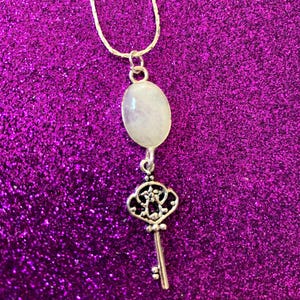 moonstone key Pendant, Goddess Hekate signet jewelry, crossroads goddess hecate necklace, keeper of the keys necklace, skeleton key necklace