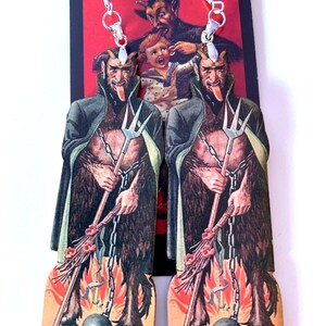 Vintage stylized Krampus Earrings, retro Krampus jewelry, curio Krampus earrings, creepy Christmas jewelry, Krampusnacht keepsake gift