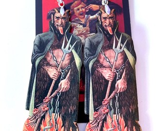 Vintage style Krampus Earrings, Creepy Christmas