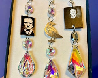 Juego de adornos navideños de Edgar Allan Poe, atrapasol gótico de cuervo