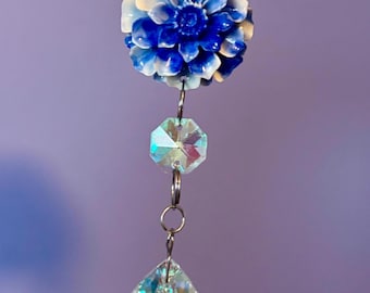 Blue flower wall ornament, floral suncatcher