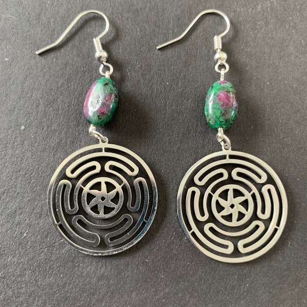Wheel of Hecate Fuschite Earrings image 1