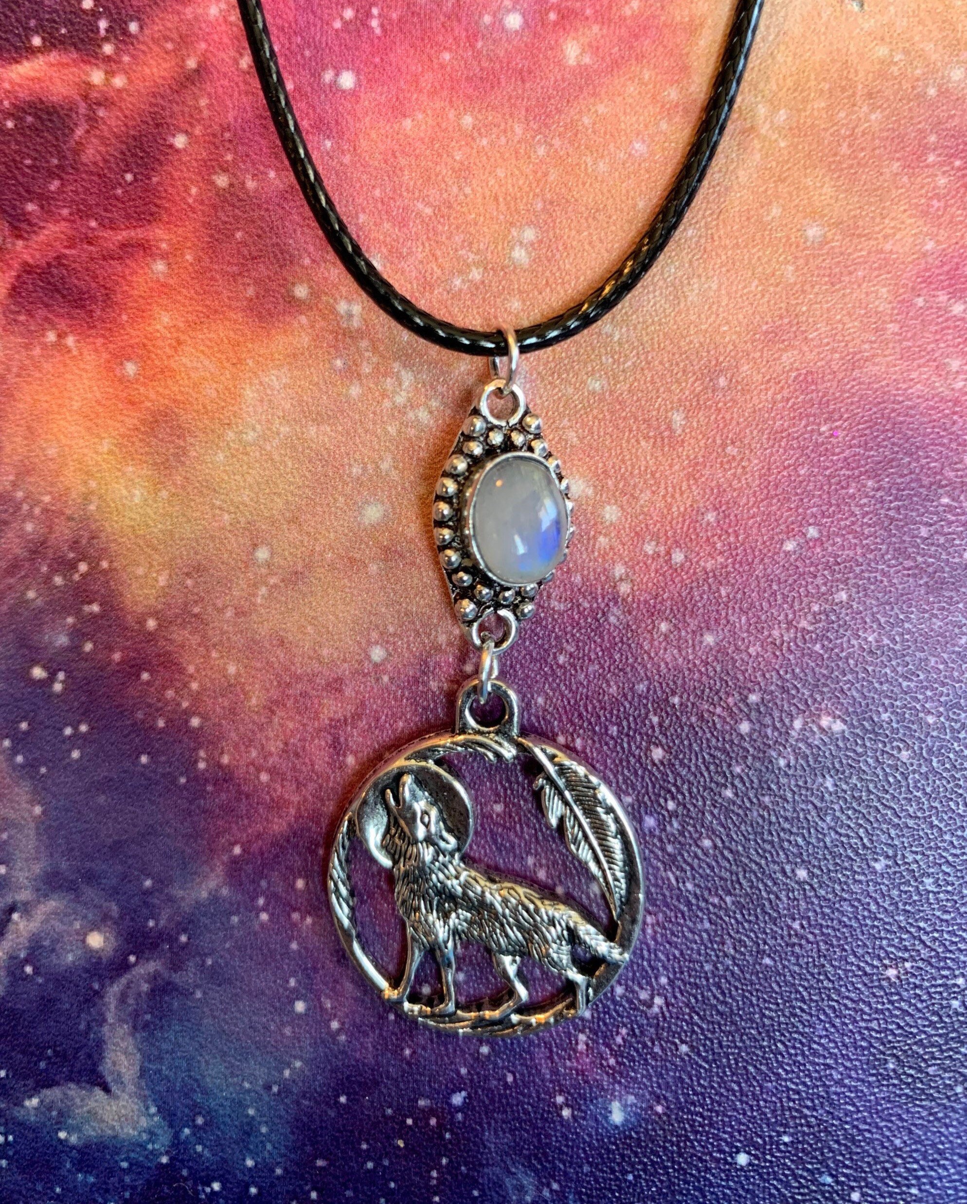 Silver Wolf Moonstone Necklace Howling Wolf Pendant Gift for Dog