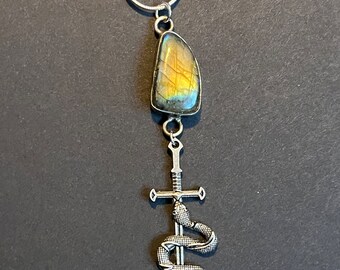 Gothic snake necklace, labradorite snake pendant, silver snake statement necklace, labradorite Medusa jewelry, snake althame amulet