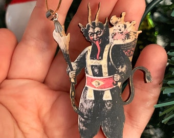 Ornement de Noël stylisé vintage Krampus, décor de vacances krampuslauf, ornement Krampusnacht du solstice d'hiver, souvenir légendaire de Krampus