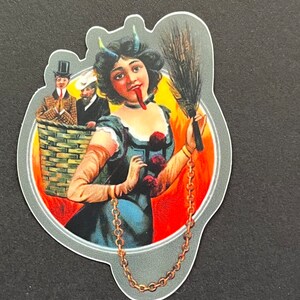 Spinnstubenfrau sticker, vinyl krampus decal, holiday horror sticker, frau perchta sticker, witchy stocking stuffer, gruss vom krampus