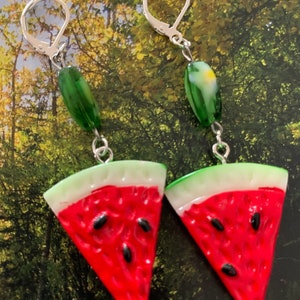 Boucles d'oreilles tranche de pastèque watermelon fruit rétro vintage pinup Boucles d'oreilles tranche de pastèque watermelon fruit rétro vintage pinup