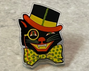 Spilla retrò di Halloween con gatto nero, spilla in stile vintage