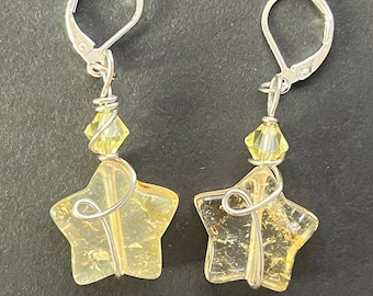 Citrine Star Earrings, Golden Crystal earrings For Mothers Day, Citrine Jewelry Gift For Spring,  Natural Citrine jewelry, spring Jewelry