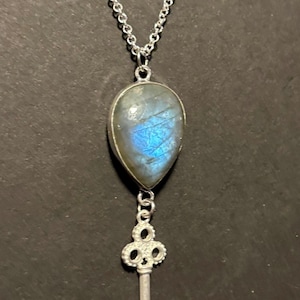 Keeper of the Keys pendant, labradorite key necklace, skeleton key, witchy labradorite key, hecate key talisman, labradorite key amulet