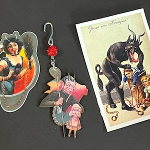 Krampus Vintage Ornament, retro Krampus Postcard ornament for Yuletide, Xmas Krampus decor, solstice Krampus decor, Yuletide lord of hell
