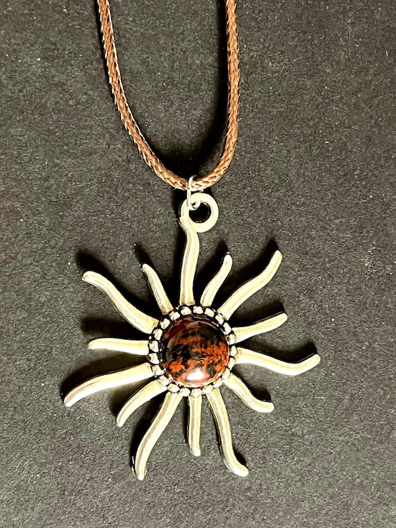 Solstice Sun Pendant, Silver Obsidian Sun Necklace, Midwinter