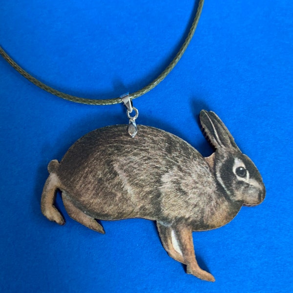 Great Hare Yuletide Necklace - Autumnal Brown Rabbit Pendant - Fertility Totem Rabbit Jewelry Gift - Wooden Rabbit Accessory for stocking