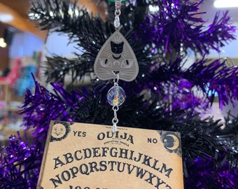 Spirit Board Halloween Home Decor, Halloween Planchette ornament, spiritualist xmas ornament, spooky cat planchette, occult Christmas deco