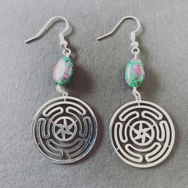 Wheel of Hecate Fuschite Earrings image 2