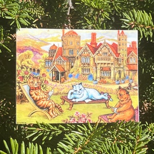 Adesivi per gatti Louis Wain Fine Art, adesivi in vinile con gatto soriano duellante Louis Wain, adesivi artistici con gatti soriani tozzi, decalcomania con gatto stravagante Louis Wain