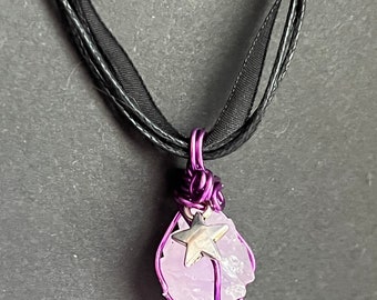 Amethyst Minimalist Necklace for Yuletide, raw amethyst witchy style, purple crystal pendant, stocking stuffer amethyst star pendant
