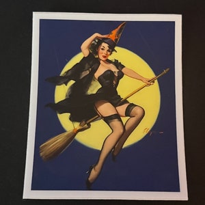 Vintage Witch Sticker, Vintage Bombshell Witch Sticker, Retro Pinup Witch sticker, witch Decal, October Witch Sticker,  pin up Decal