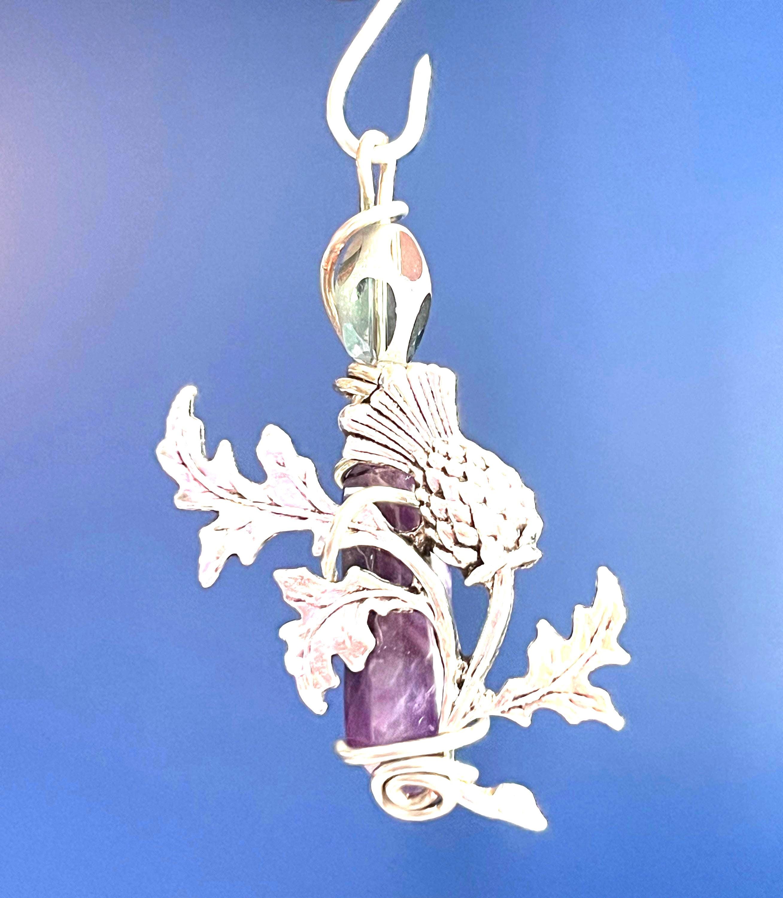 Scottish Thistle ornament, Witchy yuletide gift, amethyst thistle ornament,  botanical xmas decor, Celtic thistle keepsake, thistle decor