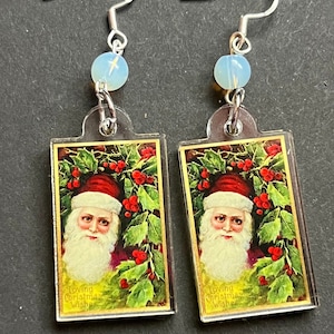 Father Christmas Earrings, Jolly Saint Nick jewelry, Victorian St Nick earrings, winter solstice jewelry, vintage style Santa Claus earring